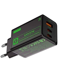 Сетевое зарядное устройство MOVESPEED AC67, USB-A, 2xUSB-C, USB-C, 67Вт, 3A, черный Movespeed