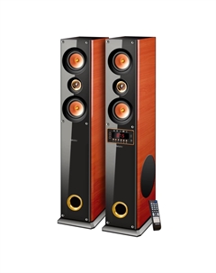 Акустика 2.0 Ginzzu GM-327, 200 Вт, FM, USB, SD, Bluetooth, черный/темный орех