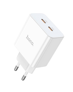 Сетевое зарядное устройство Hoco C108A 35 Вт, EU, 2xUSB type-C, Quick Charge, PD, белый (6931474784438)