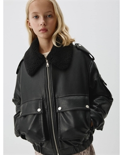 Бомбер оверсайз из экокожи для девочек Sela