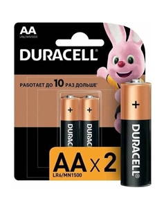 Батарейки Duracell АА алкалиновые 1,5v, 2 шт. LR6-2BL Basic (CN)