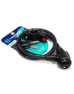 Замок велосипедный, трос стальной, с ключами, 12×800 мм, черный, LKHG101.314KEY-BK Hogger