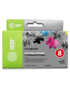 Комплект картриджей струйный Cactus CS-CLI8C/M/Y (CLI-8C/M/Y), цветной, совместимый, 12 мл, для Canon PIXMA-iP3300 / iP3500 / iP4200 / iP4300 / iP4500 / iP5200 / iP5300 / iP6600 / iP6700 / iX4000 / iX