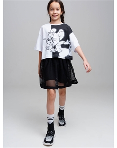 Комплект трикотажный для девочек: фуфайка (футболка), юбка-шорты Playtoday tween