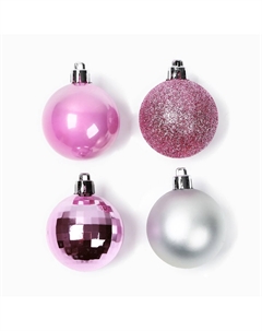 Шары елочные новогодние, d=5 см, 20 шт., розовые, серебристые Сима-ленд