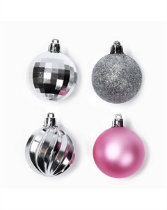 Шары елочные новогодние, d=5 см, 10 шт., розовые, серебристые Сима-ленд