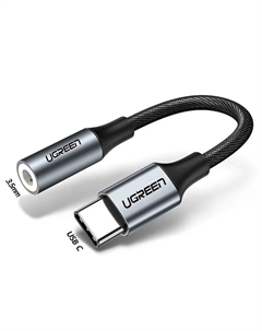 Кабель-переходник (адаптер) USB Type-C(M)-Jack 3.5mm(F), 10 см, серый, UGREEN AV142 (30632) Ugreen