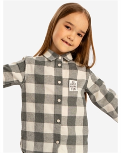 Рубашка на кнопках фланелевая в клетку с отложным воротником серая для девочки, Серый Button blue