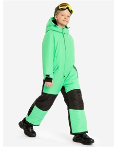 Комбинезон зимний непромокаемый с капюшоном, вшитыми лямками и пятью карманами зеленый для мальчика, Зеленый Button blue