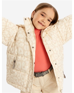 Куртка демисезонная с капюшоном и съемными варежками с принтом бежевая для девочки, Бежевый Button blue