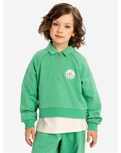 Свитшот укороченный с отложным воротником на молнии зеленый для девочки, Зеленый Button blue