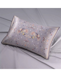 Наволочка Сказки. Мезенская роспись в светло-сером, шелк и сатин Mollen