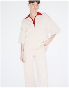 Поло с коротким рукавом на молнии цвета слоновая кость 2mood