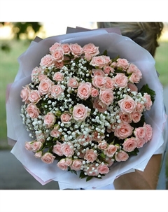 Букет «11 белых кустовых роз с белой гипсофилой» Florpro