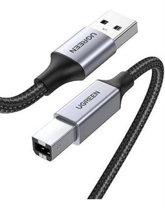 Кабель US369 80803 USB-A Male/USB-B 2.0 для подключения принтера, алюминиевый корпус с оплеткой, 2м, black Ugreen