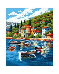 Картина по номерам на холсте Рыбацкая деревня на побережье, 40х50 см Три совы