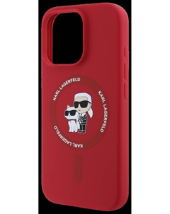 Чехол-накладка iPhone 16 Pro Max MAGSAFE LIQUID SILICONE CASE KARL AND CHOUPETTE HEADS INSIDE RING PRIN Красный Karl lagerfeld