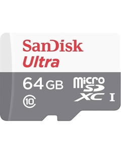 Карта памяти MicroSDXC Ultra 64 GB Class 10 UHS-1 Черно-белая (SDSQUNR-064G-GN3MN) Sandisk