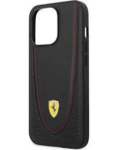 Чехол-накладка для iPhone 13 Pro Max Genuine leather Curved with metal logo Hard Черный Ferrari