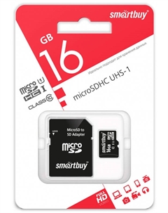 Карта памяти MicroSD 16GB Class10 UHS-I с адаптером Black Smartbuy