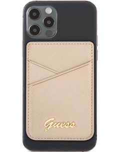 Картхолдер Wallet Cardslot Magsafe Saffiano Script logo Золотой Guess