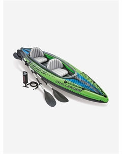 Каяк надувной 68306NP "CHALLENGER K2" 351х76х38 см алюминиевые вёсла, насос, Зеленый Intex