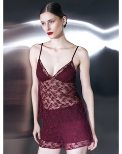 Комплект женский кружевной бордовый (топ и шорты) Mark formelle
