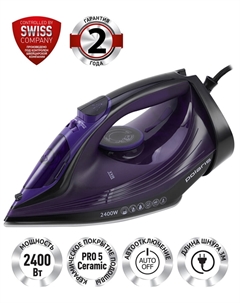 Утюг для одежды с отпаривателем Polaris PIR 2487AK 3m, черный/фиолетовый