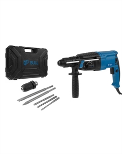 Перфоратор BH 2602 01045325, в чемодане, 800 Вт, 3.0 Дж, 4 реж.+ 2 зубила, 3 сверла, БЗП в комплекте Bull