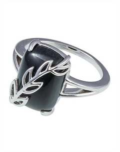 Кольцо родированное с черным ониксом "Диана" Lj