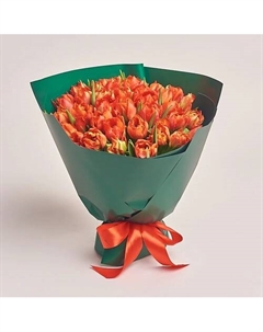 Букет из 35 пионовидных красных тюльпанов в зеленой бумаге Azalianow цветы. подарки. декор