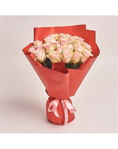 Букет из 25 розовых роз в оранжевой крафт-бумаге Azalianow цветы. подарки. декор