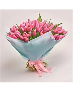 Букет из 101 розового тюльпана в пленке Azalianow цветы. подарки. декор