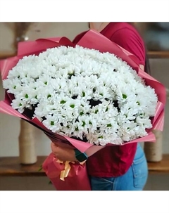 Букет из 19 белых кустовых ромашковых хризантем в упаковке Azalianow цветы. подарки. декор