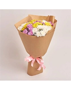 Букет из 15 разноцветных кустовых хризантем в крафте Azalianow цветы. подарки. декор