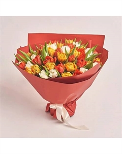 Букет из 51 тюльпана микс в оранжевой бумаге Azalianow цветы. подарки. декор