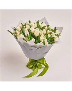 Букет из 75 белых тюльпанов в пленке Azalianow цветы. подарки. декор