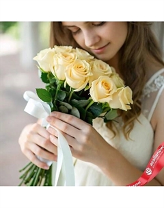 Букет из 9 светло-желтых роз оформленных под ленту Azalianow цветы. подарки. декор