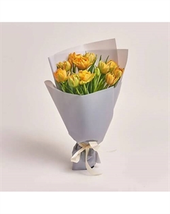 Букет из 11 пионовидных оранжевых тюльпанов в серой пленке Azalianow цветы. подарки. декор
