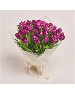 Букет из 51 пионовидного фиолетового тюльпана в пленке Azalianow цветы. подарки. декор
