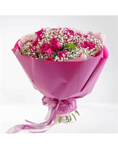 Букет из 19 малиновых роз и 5 веток белой гипсофилы Azalianow цветы. подарки. декор