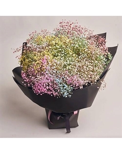 Букет из 25 радужных гипсофил в черной бумаге Azalianow цветы. подарки. декор