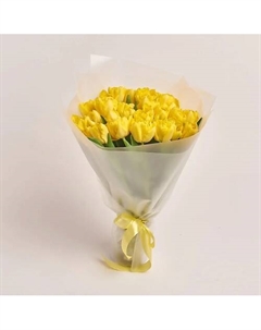 Букет из 25 пионовидных желтых тюльпанов в белой пленке Azalianow цветы. подарки. декор