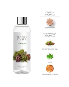 Набор наполнитель и фибровые палочки для ароматического диффузора Сибирская сосна 200 Bago home