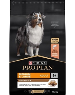 Сухой корм ® Duo Delice для взрослых собак средних и крупных пород с чувствительной кожей с двойной текстурой гранул, с высоким содержанием лосося (10 кг) Purina pro plan