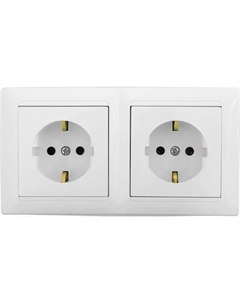 Розетка двойная РА16-752 с заземлением с крышкой цвет белый Bylectrica