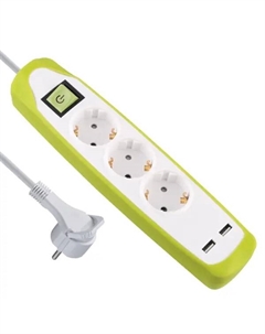 Удлинитель бытовой 3 розетки с заземлением 3x1 мм 2 м цвет зеленый/белый Electraline