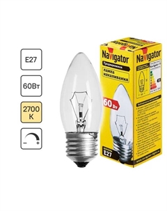 Лампа накаливания E27 230 В 60 Вт свеча 660 лм Navigator