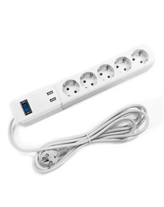 Удлинитель бытовой 5 розеток с заземлением 3x1.5 мм 3 м цвет белый Skybeam