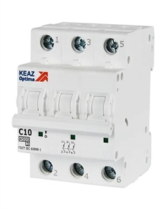 Автоматический выключатель Opti Din BM63 3P C10 А 4.5 кА Кэаз